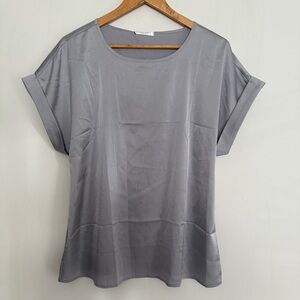 Chigant Women Silver Short Sleeve Pullover Blouse Size L